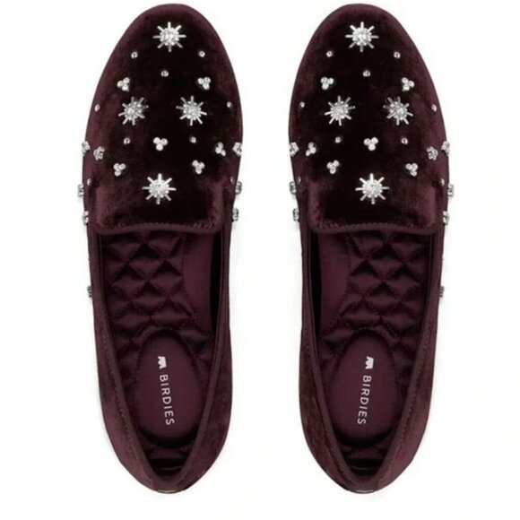 Birdies The Starling Maroon Crystal Velvet Loafer Slip on Flat Shoes Size 7.5 - Picture 1 of 14